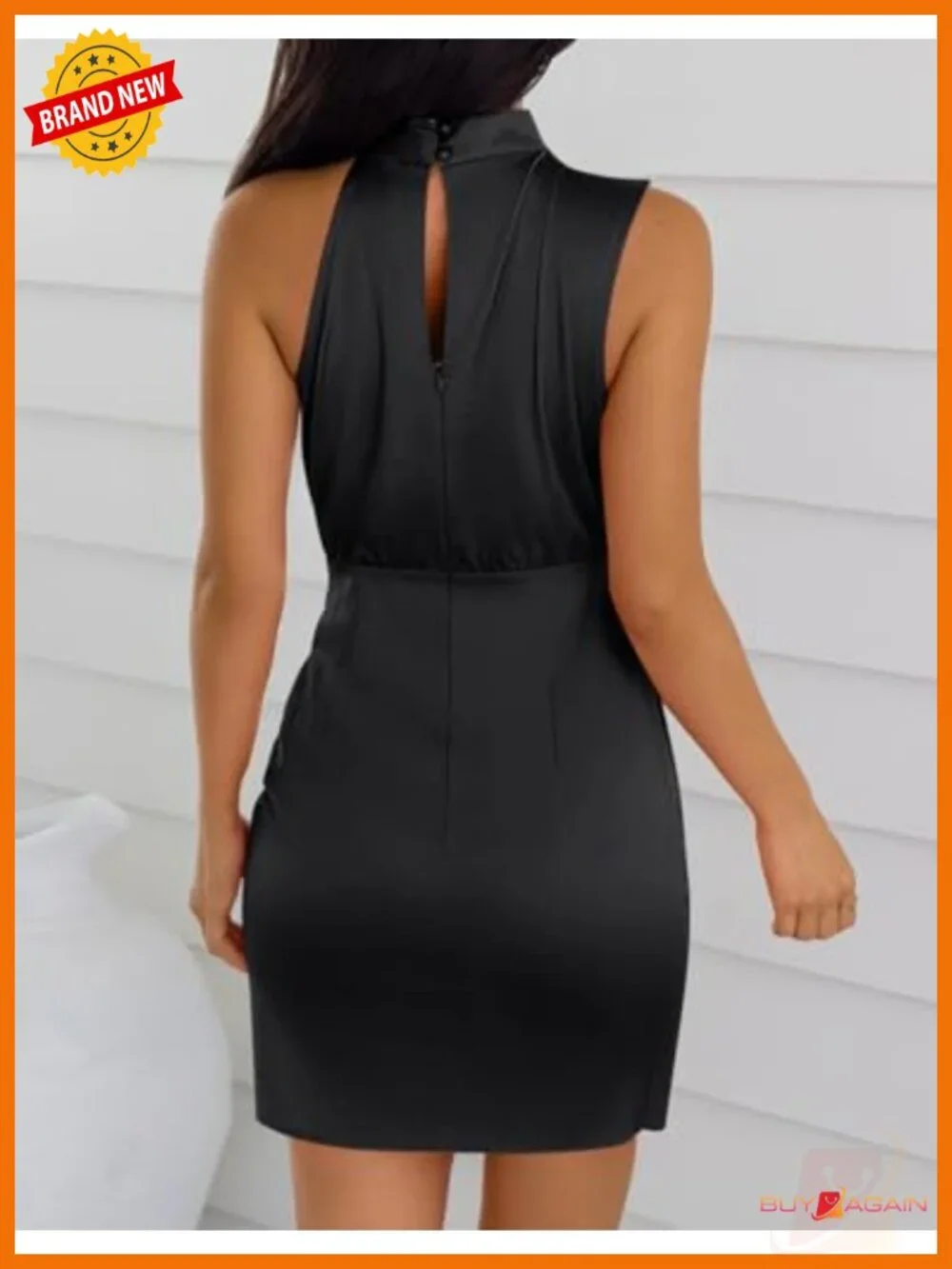 Satin Sleeveless Halter Wrap Bodycon Mini Dress Tie Waist Club Night Out